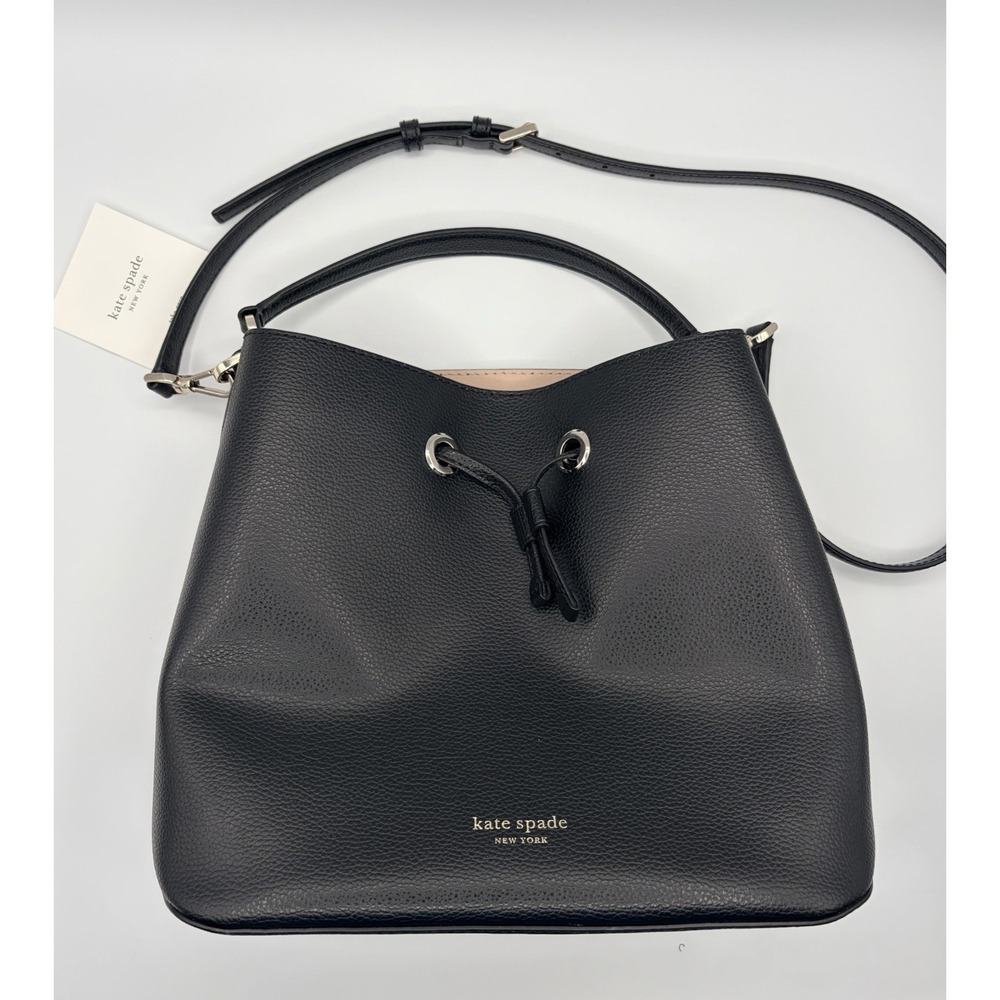 Kate Spade Tote Refined Grain Leather Small Bucket Handbag (Black)